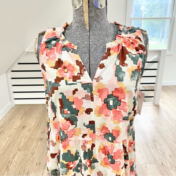 NWT M L pink gray white flowy sleeveless bohemian maxi dress w/pockets - Picture 3 of 7